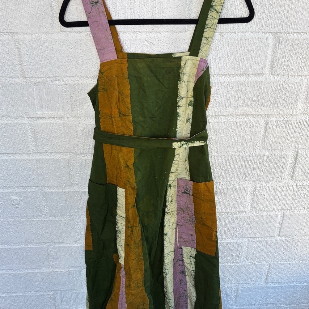 Osei-Duro Ghana Cotton Green and Purple Striped Midi Dress sz XS - Picture 3 of 9